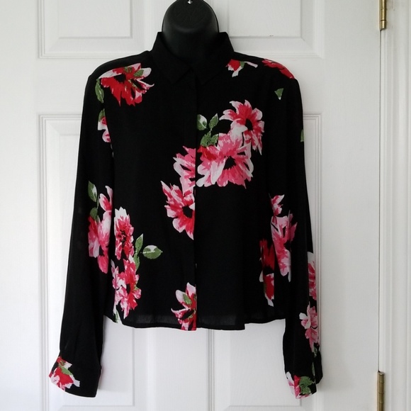 Black H&M Button Down with Pink Floral Print - Picture 4 of 8